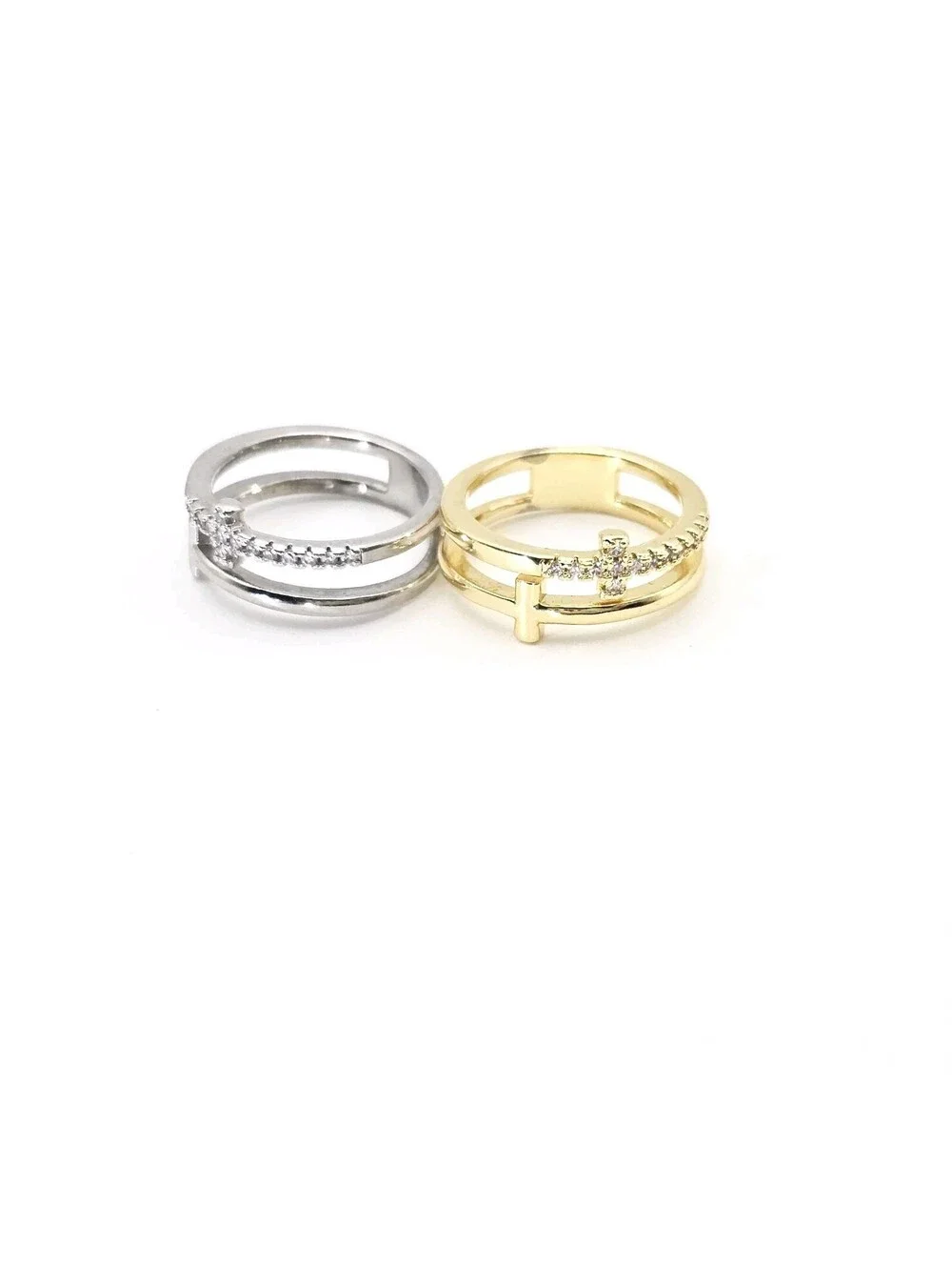 Lot of 2 Size 5 Cross Rings Gold-plated & Rhodium-plated For Child or Adultl